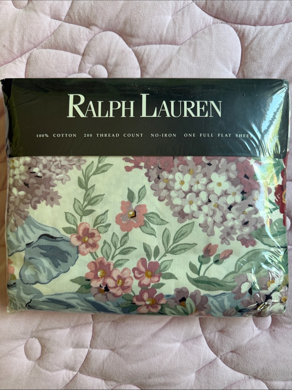 Ralph Lauren Floral Cotton Flat Sheet - Pink, Green & Cream